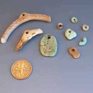 Turquoise beads and shells found by Geoffrey Wingfield